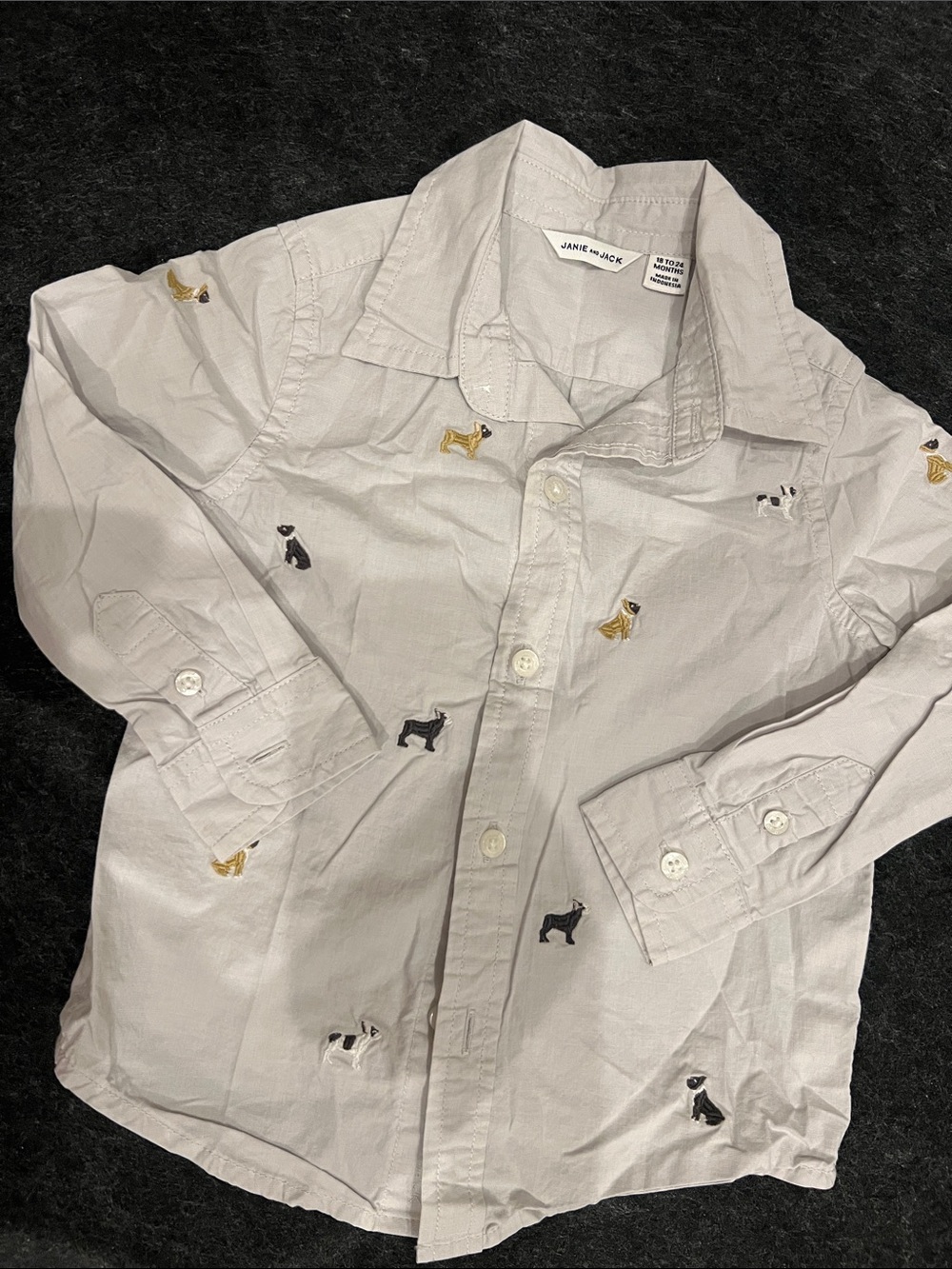 Janie and Jack White Button-Down Shirt with Embroidered Dogs